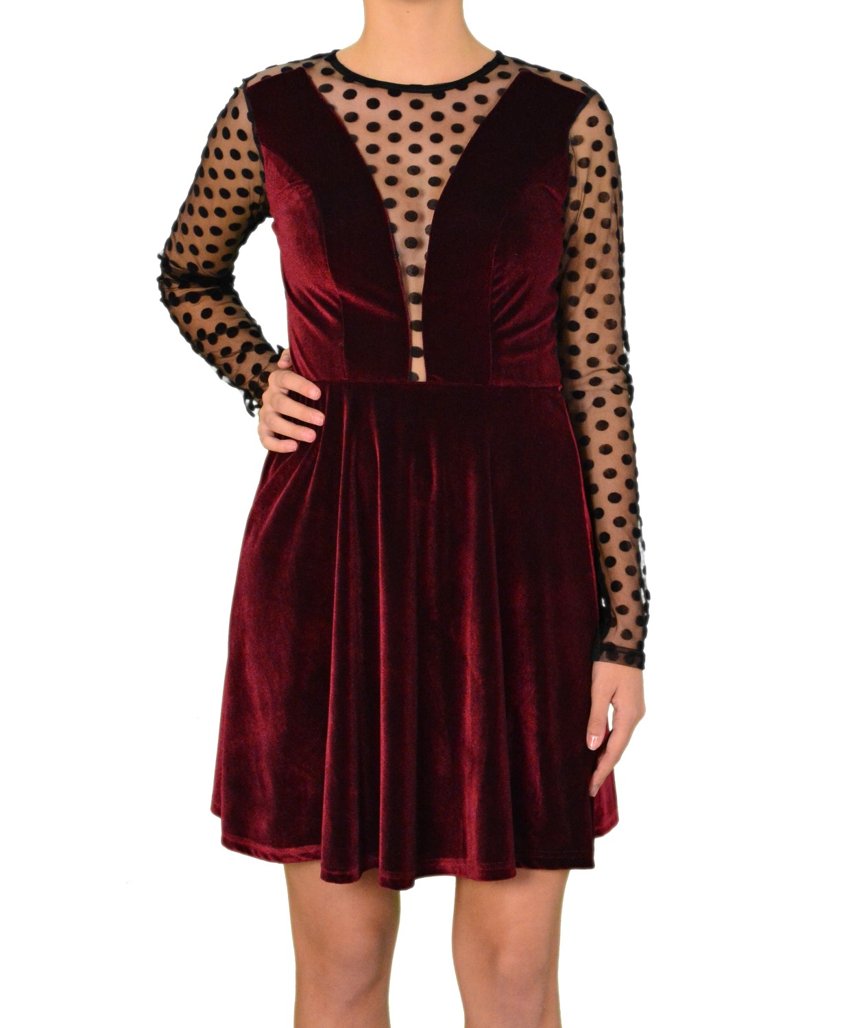 Γυναικείο φόρεμα velvet κλος με διαφάνεια μωβ 8051175F